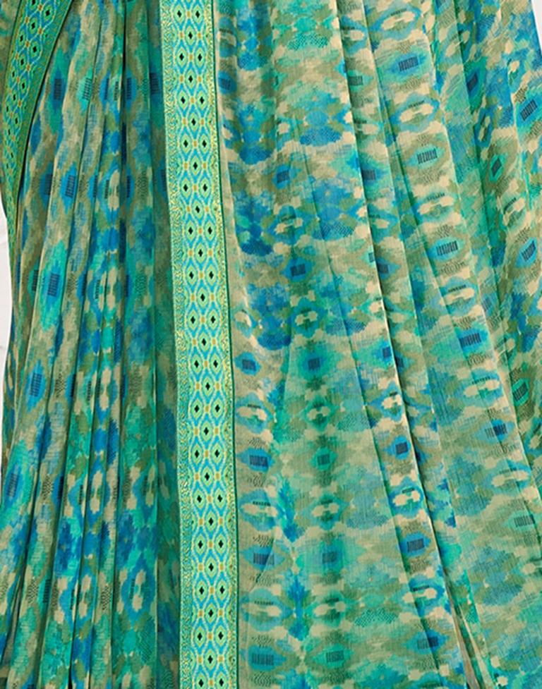 Green Chiffon Printed Saree