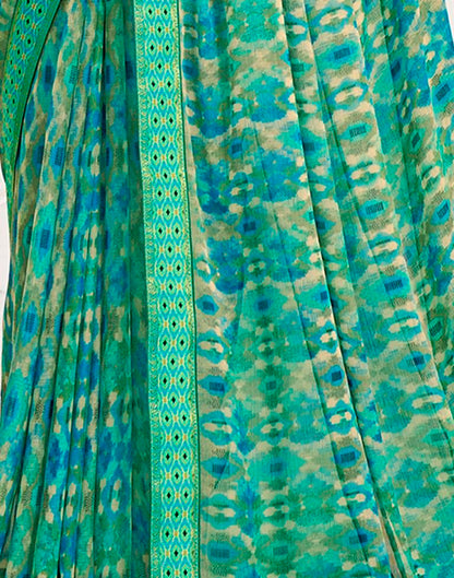 Green Chiffon Printed Saree