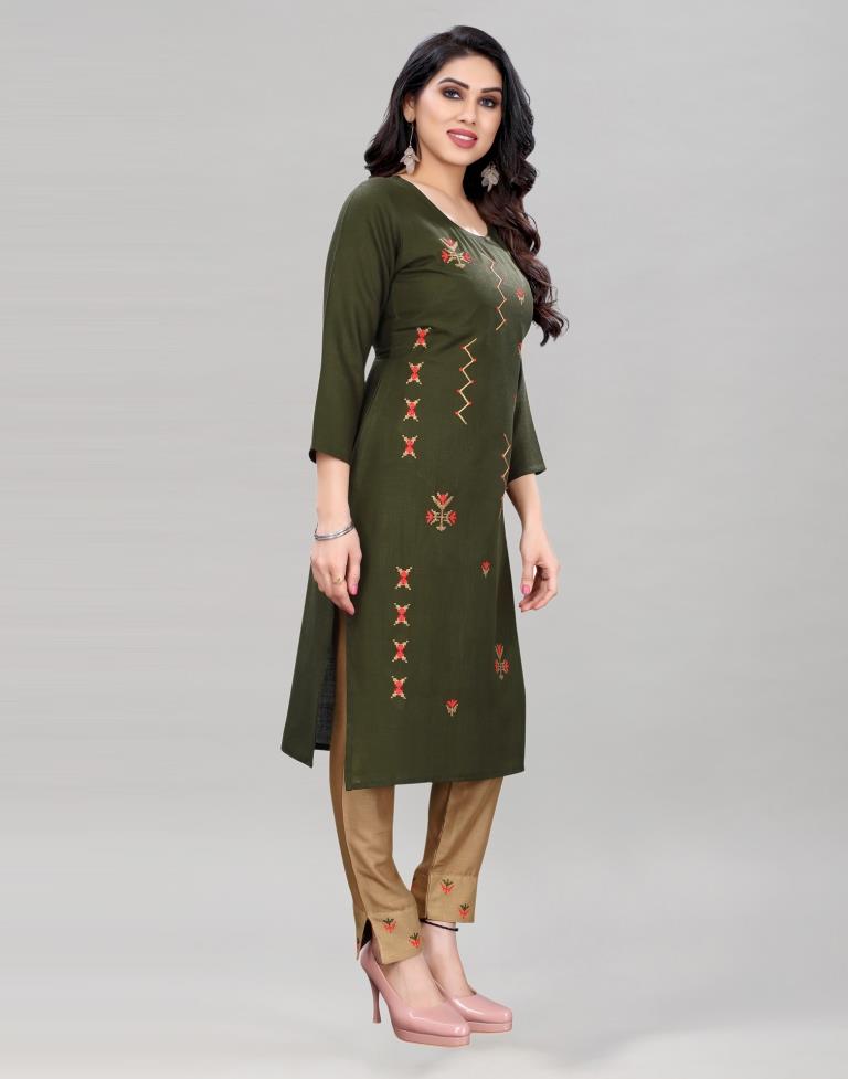 Mahendi Green Embroidered Kurti | Sudathi