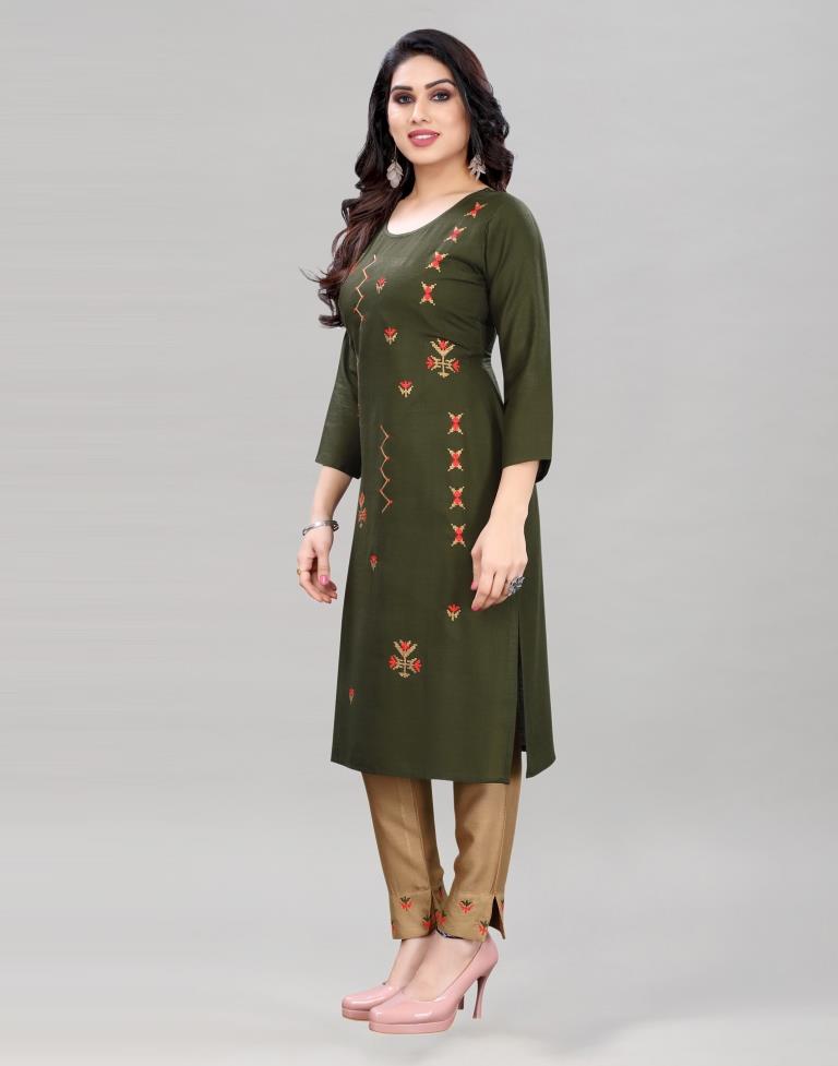 Mahendi Green Embroidered Kurti | Sudathi