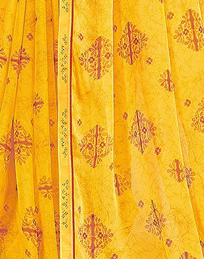 Yellow Chiffon Printed Saree