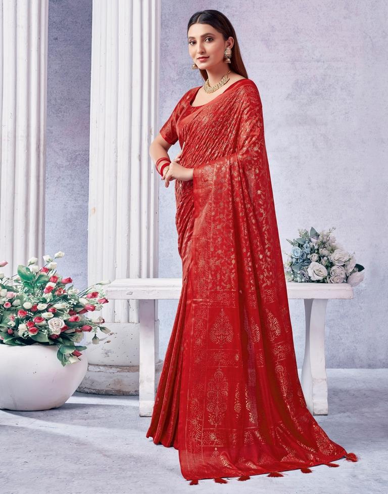 Red Silk Printed Saree