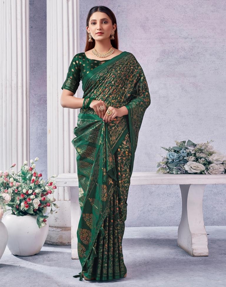 Dark Green Silk Printed Saree