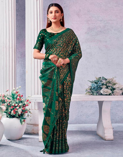 Dark Green Silk Printed Saree