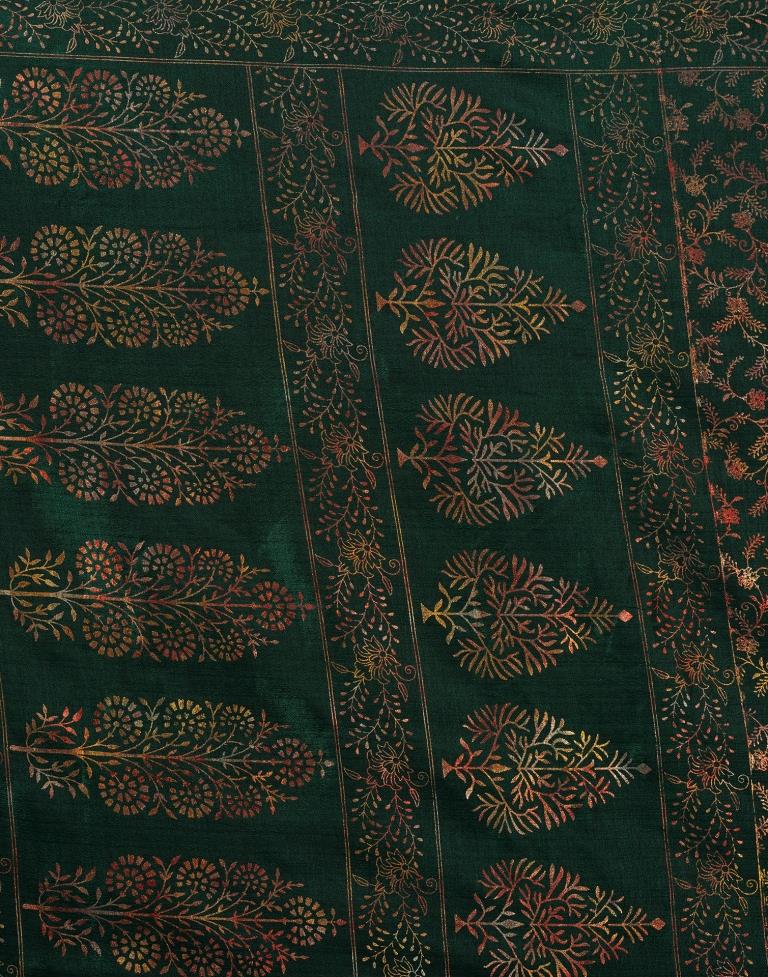 Dark Green Silk Printed Saree