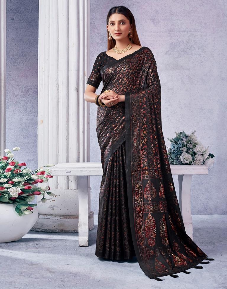 Black Silk Printed Saree