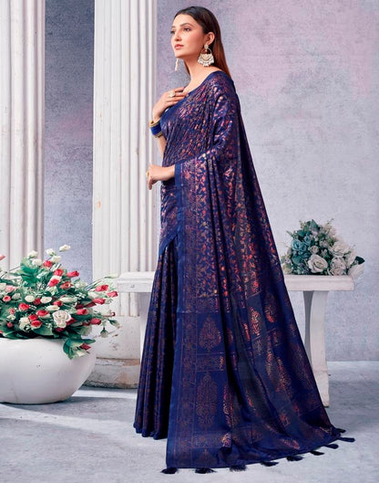 Dark Blue Silk Printed Saree