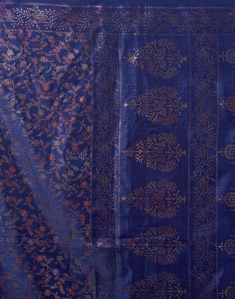 Dark Blue Silk Printed Saree