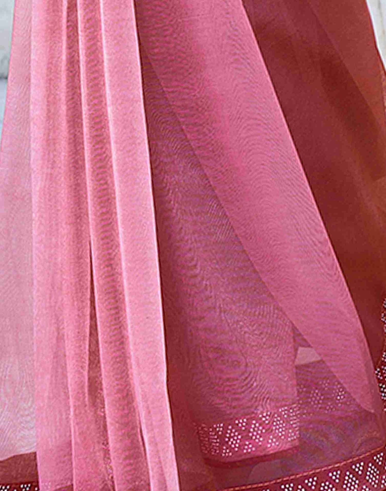 Rose Pink Net Stone Work Plain Saree