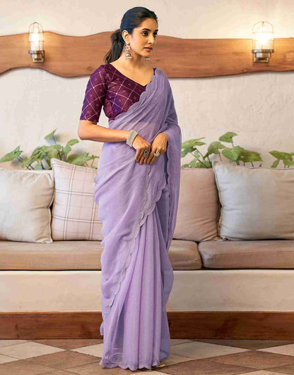 Lavender Chiffon Stone Work Plain Saree