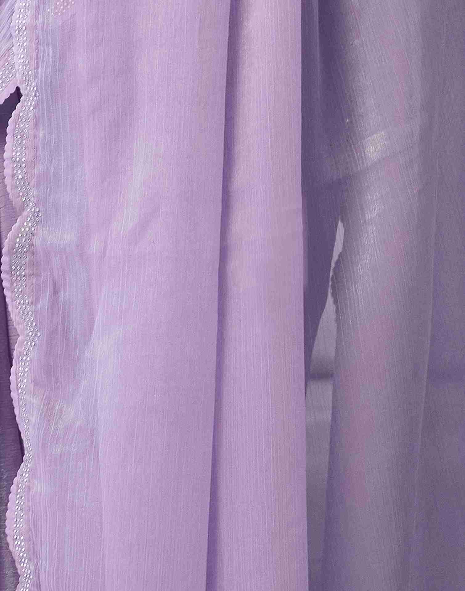 Lavender Chiffon Stone Work Plain Saree