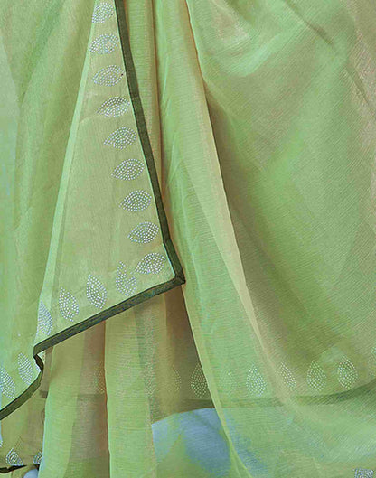 Pista Green Chiffon Stone Work Plain Saree