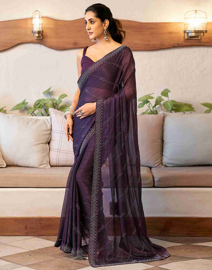 Deep Purple Chiffon Stone Work Swarovski Saree