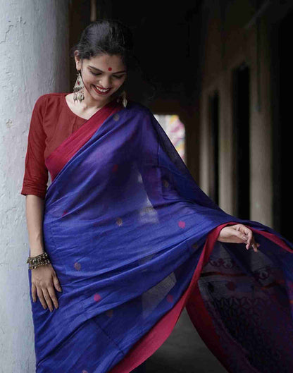 Blue Cotton Woven Saree