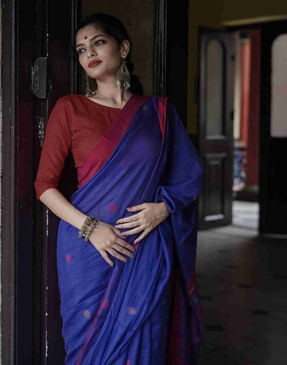 Blue Cotton Woven Saree