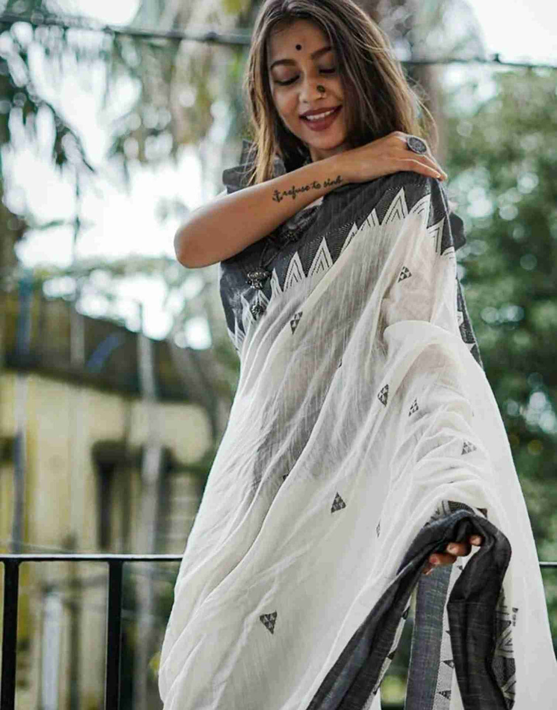 White Cotton Woven Saree