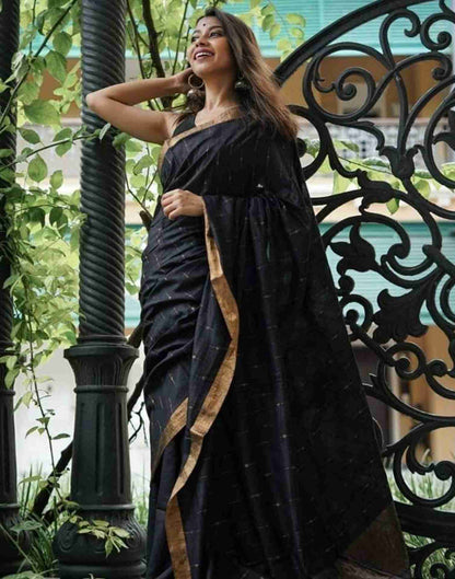 Black Cotton Woven Saree