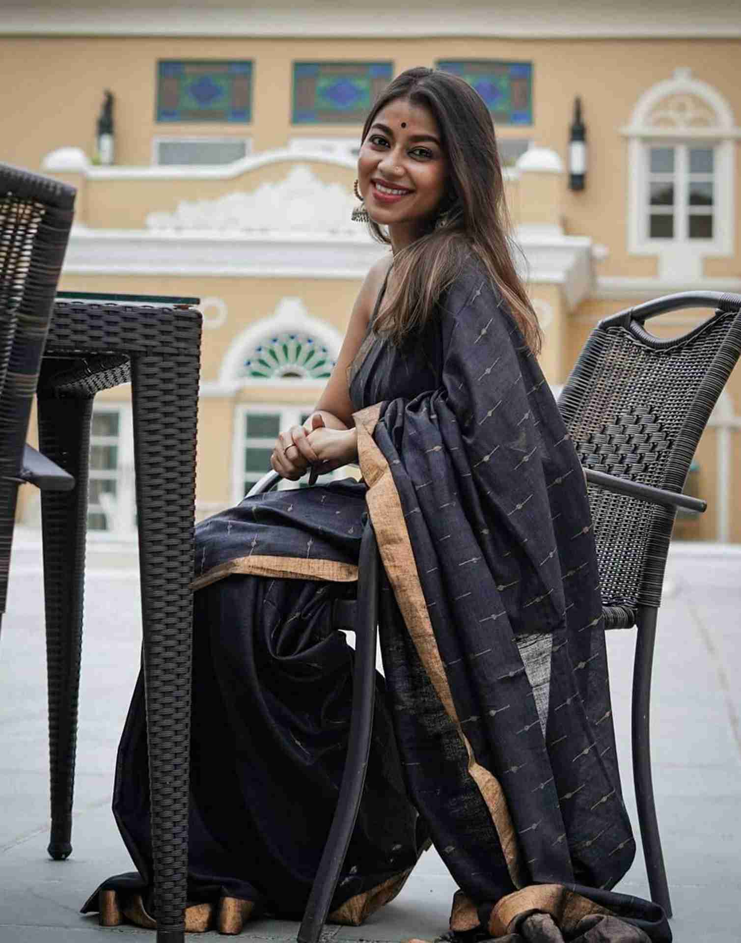 Black Cotton Woven Saree