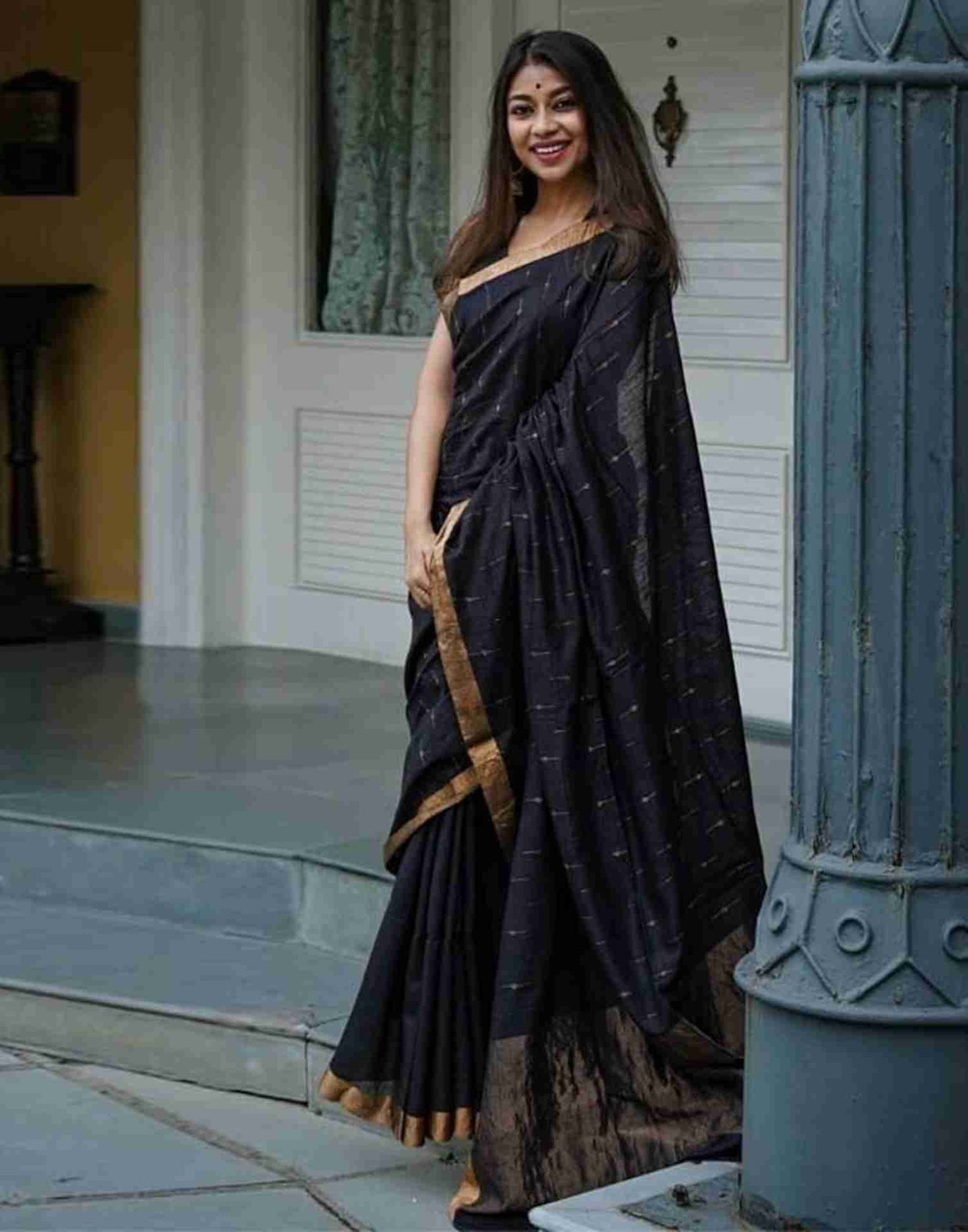 Black Cotton Woven Saree