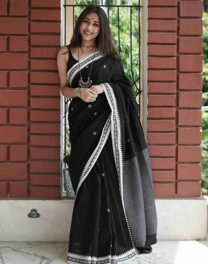 Black Cotton Woven Saree