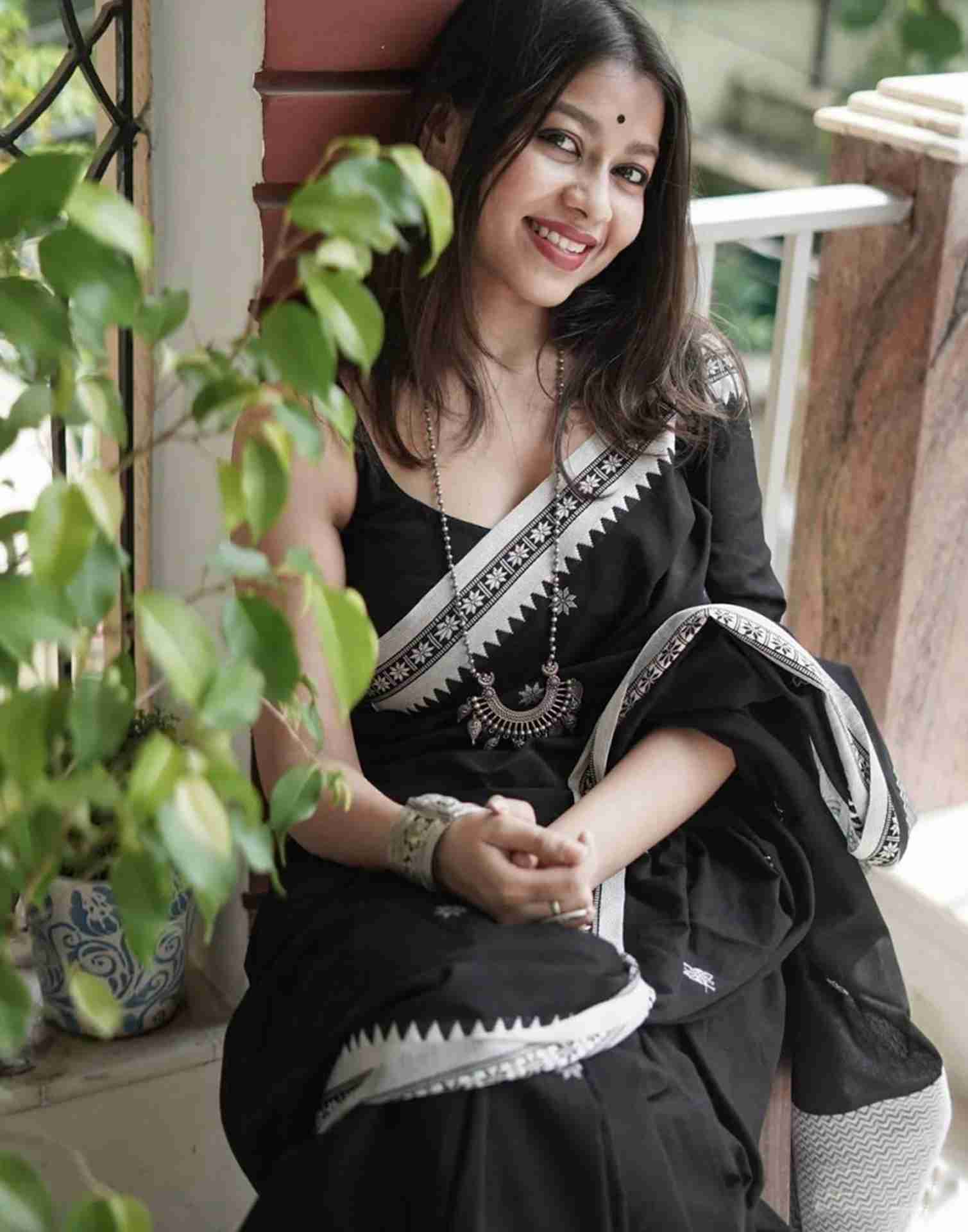 Black Cotton Woven Saree