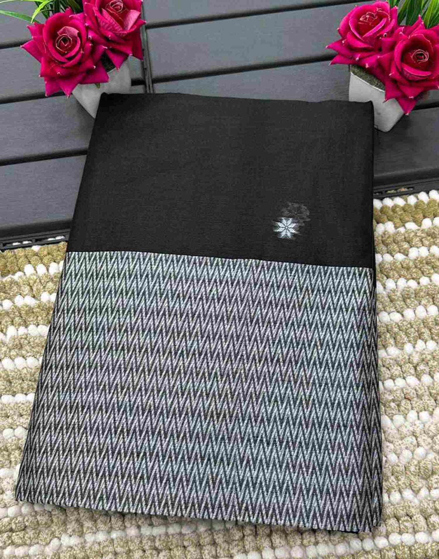 Black Cotton Woven Saree