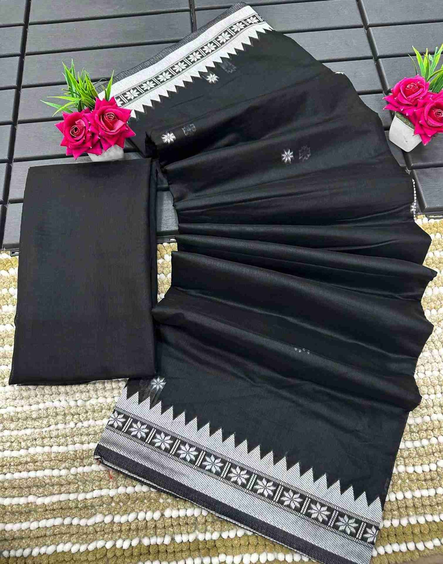 Black Cotton Woven Saree