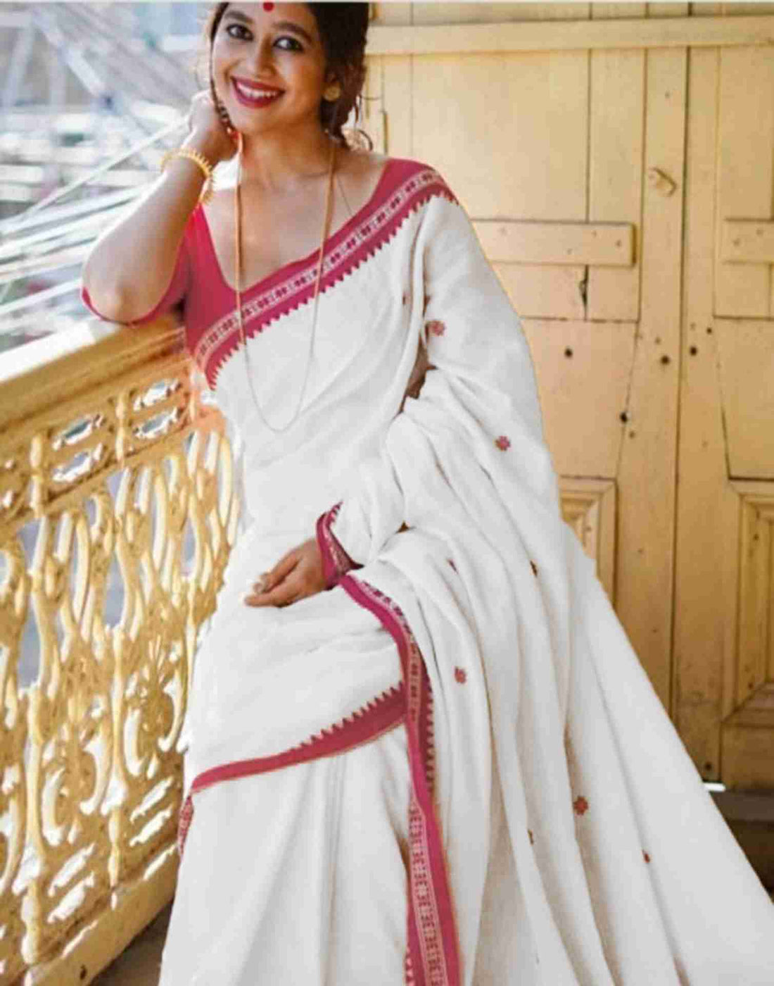 White Cotton Woven Saree