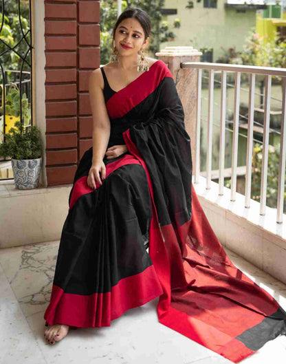 Maroon Cotton Woven Saree