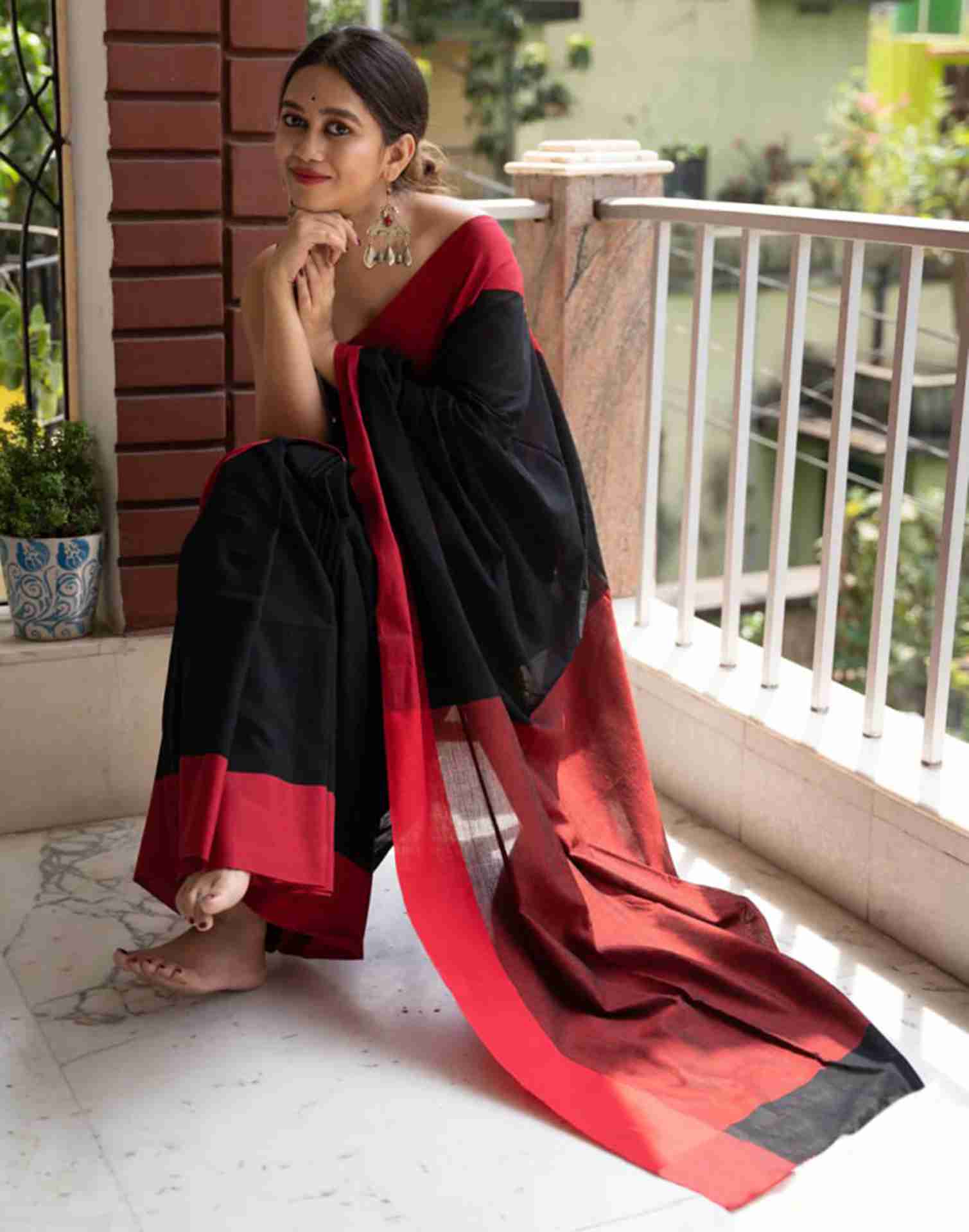 Maroon Cotton Woven Saree