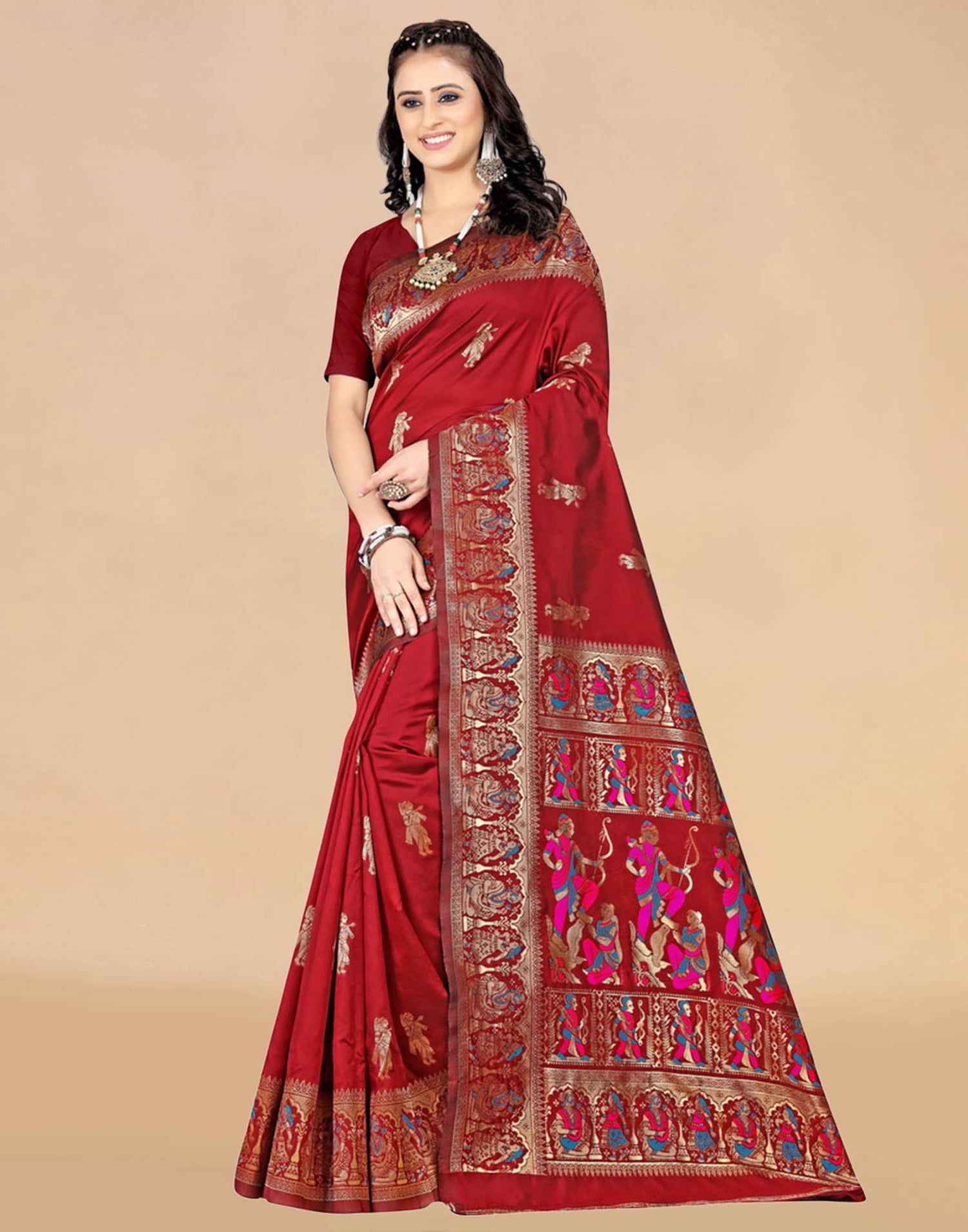 Red Paithani Silk Woven Saree