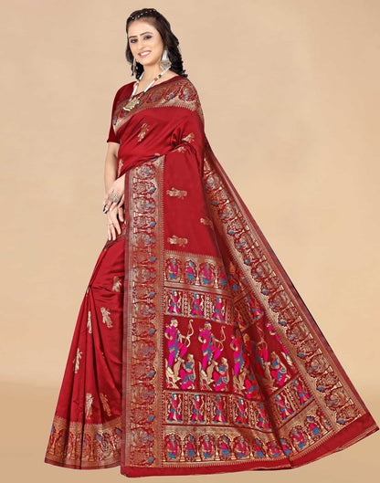 Red Paithani Silk Woven Saree