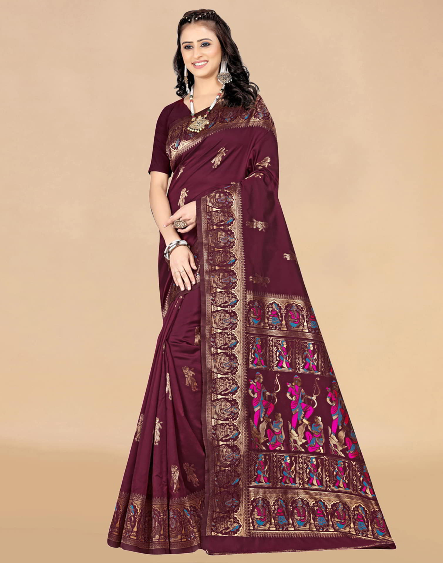 Maroon Paithani Silk Woven Saree