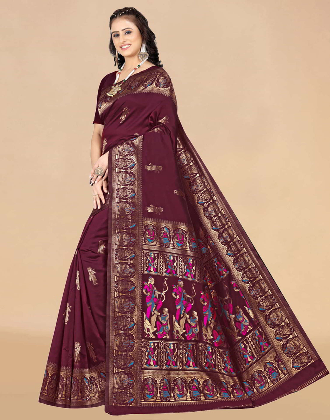 Maroon Paithani Silk Woven Saree