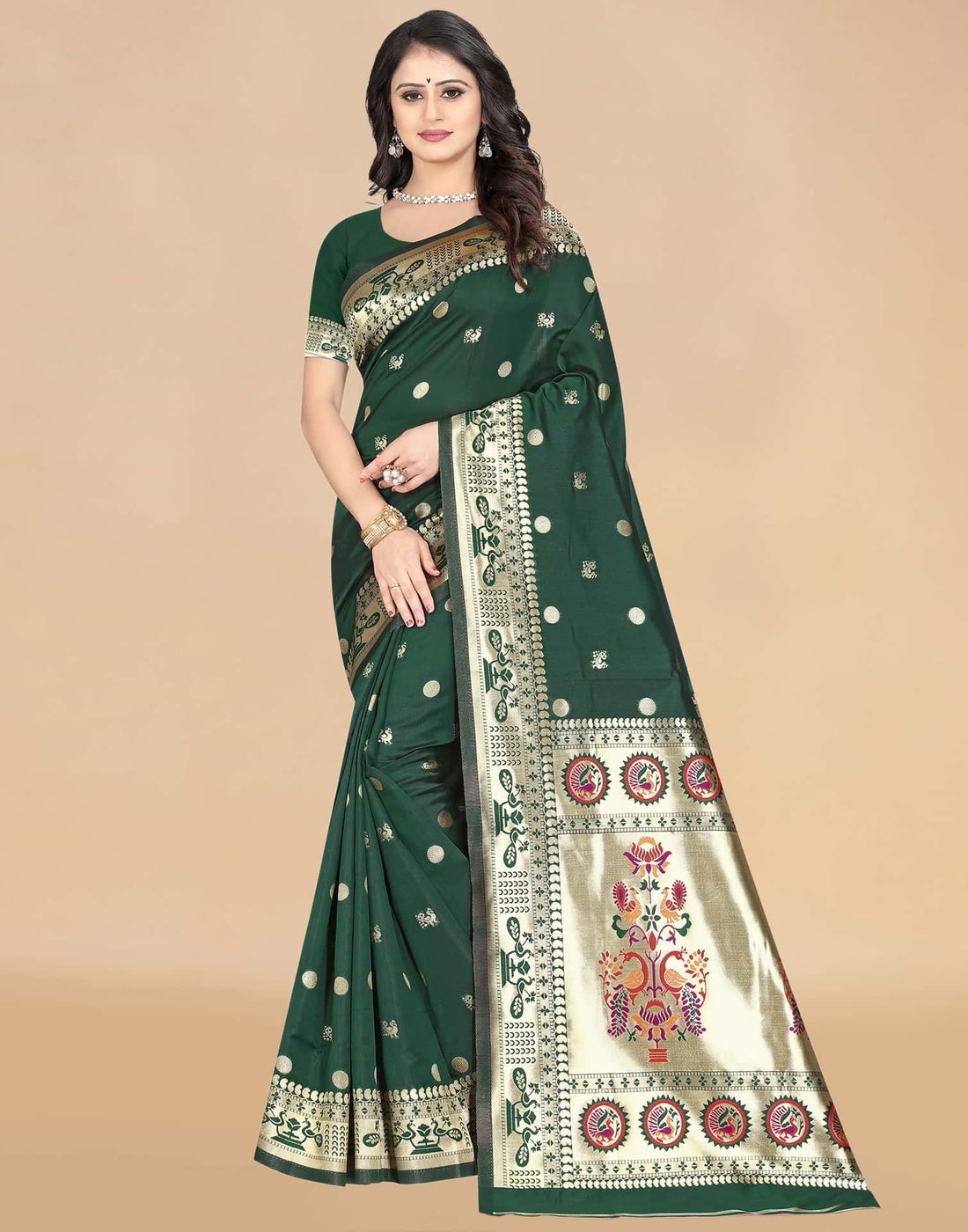 Green Paithani Silk Woven Saree