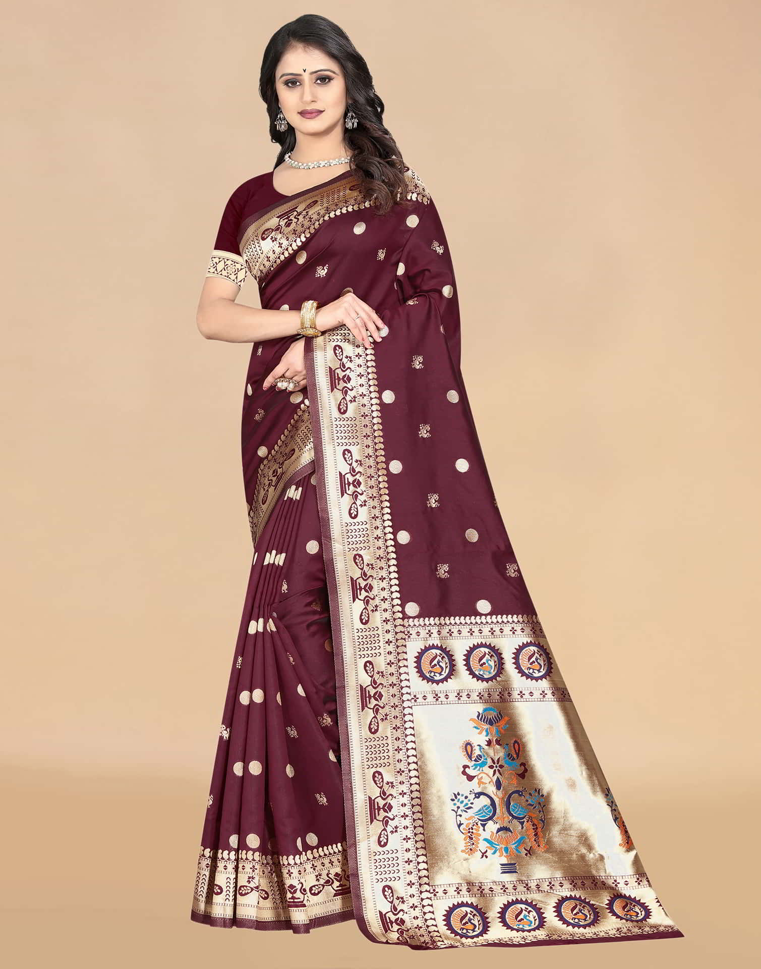 Maroon Paithani Silk Woven Saree