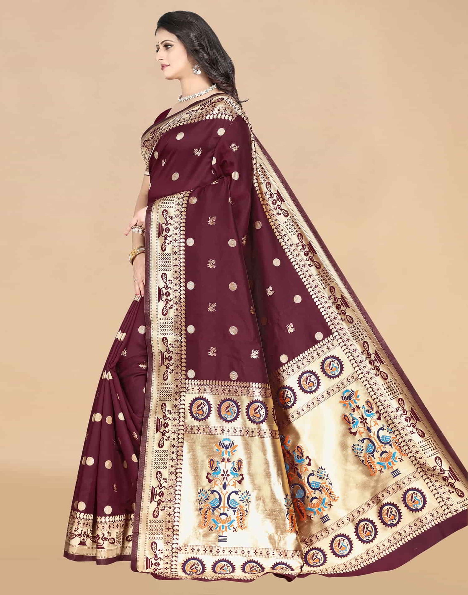 Maroon Paithani Silk Woven Saree