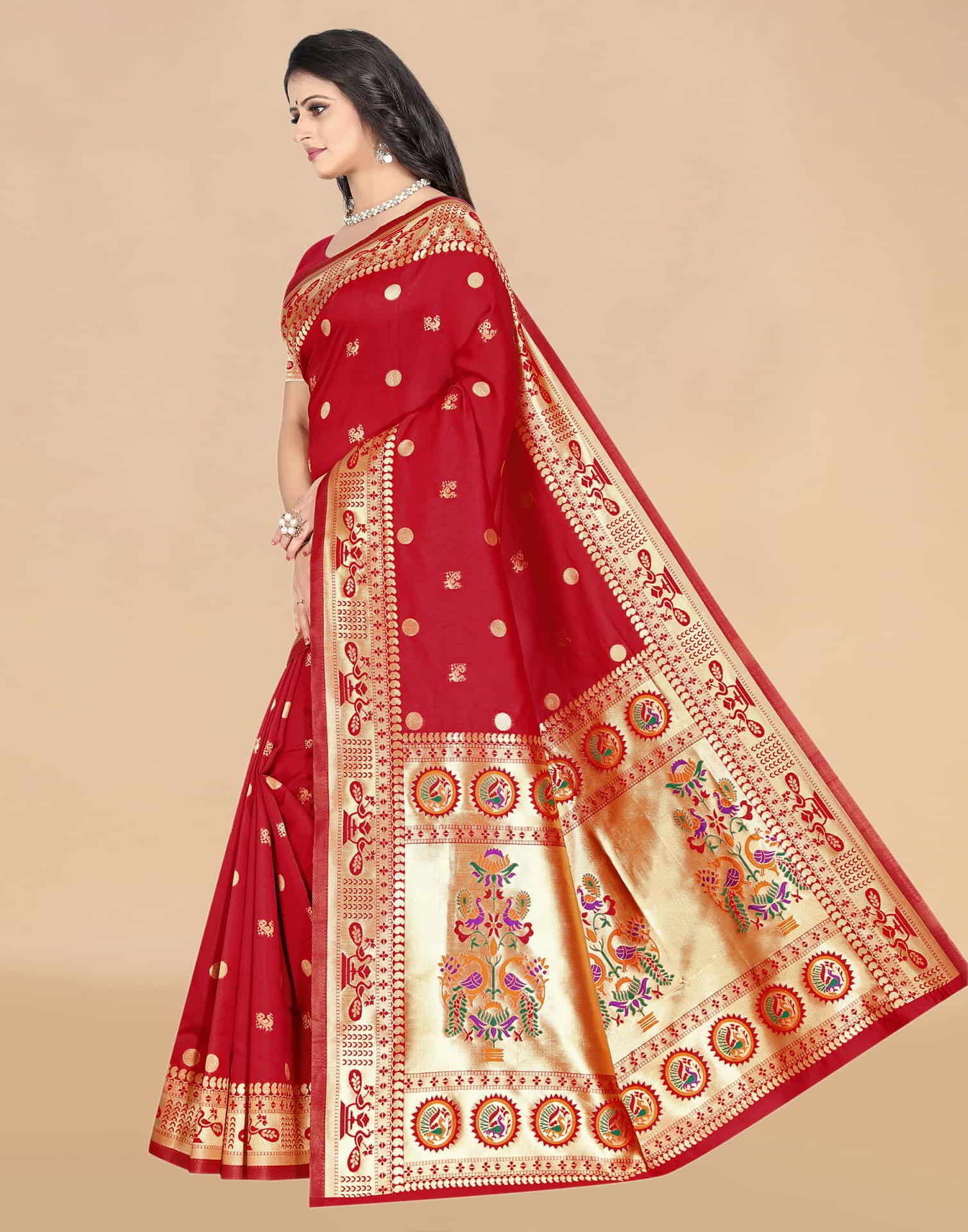 Red Paithani Silk Woven Saree