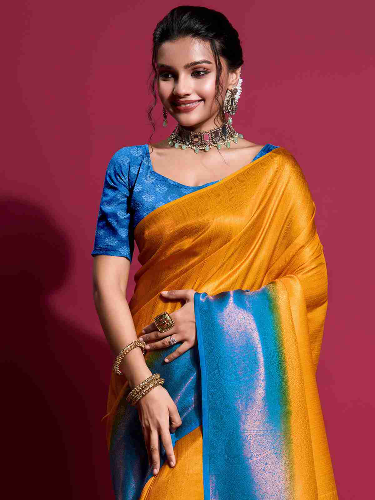 Yellow Silk Plain Saree