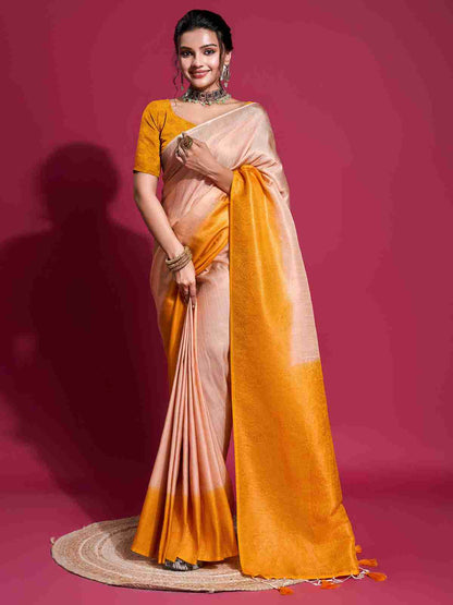 Cream Silk Plain Saree