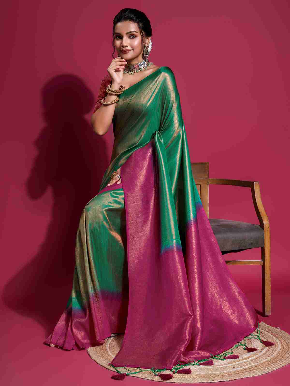 Green Silk Plain Saree