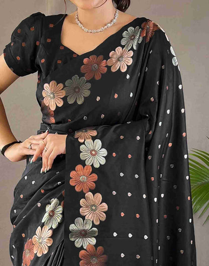 Black Floral Silk Woven Saree