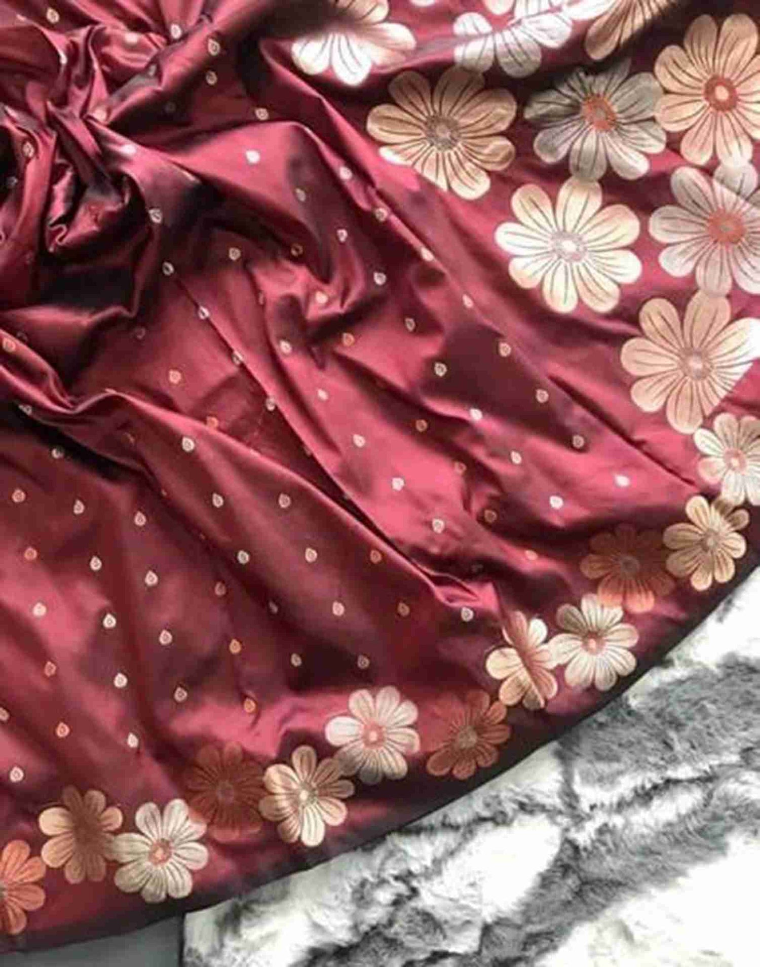 Maroon Floral Silk Woven Saree