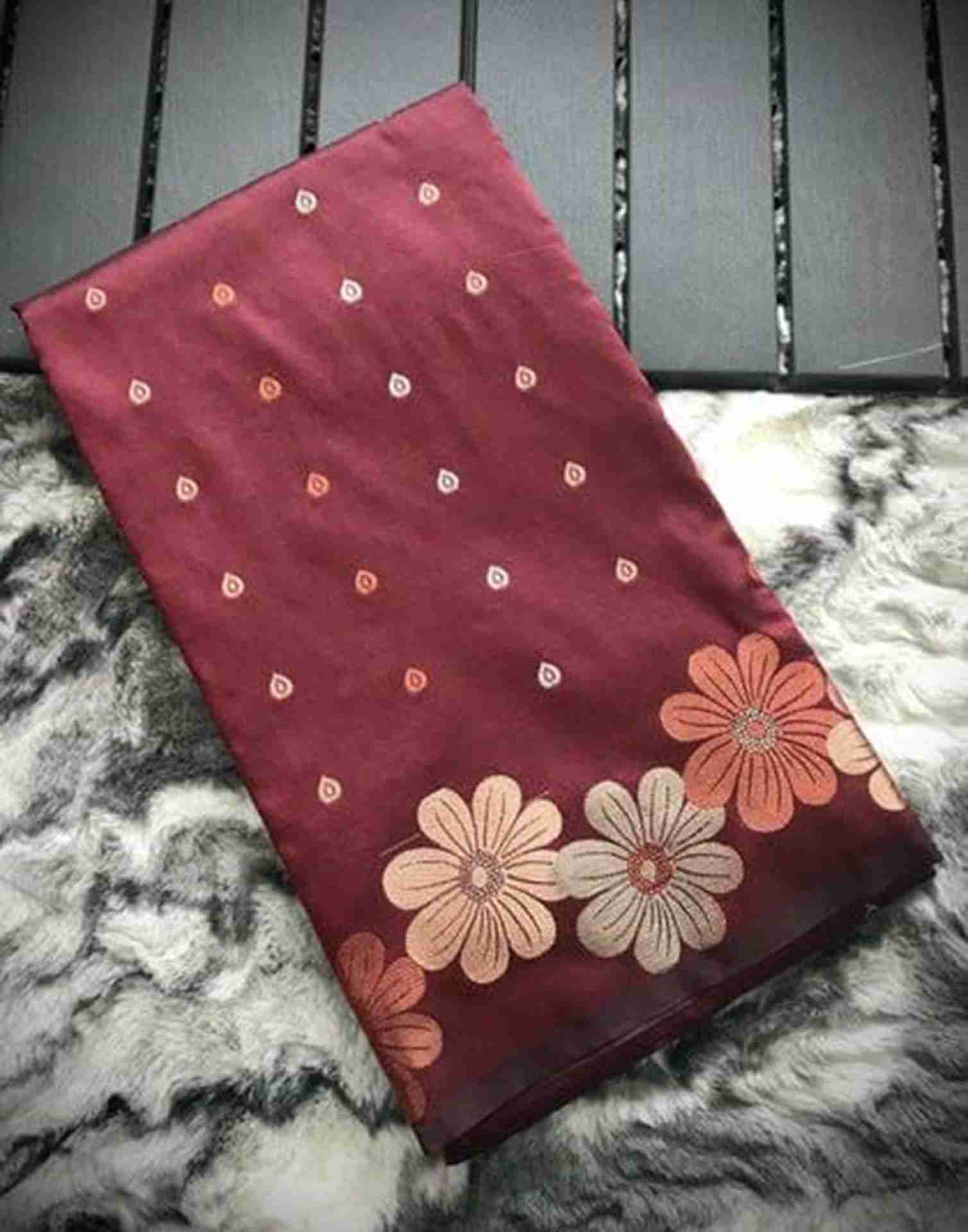 Maroon Floral Silk Woven Saree