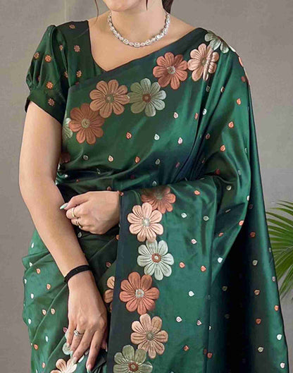 Green Floral Silk Woven Saree