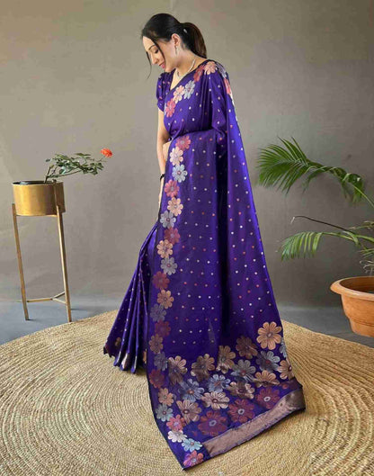 Violet Floral Silk Woven Saree