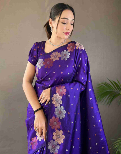 Violet Floral Silk Woven Saree