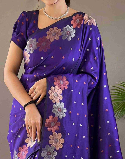 Violet Floral Silk Woven Saree