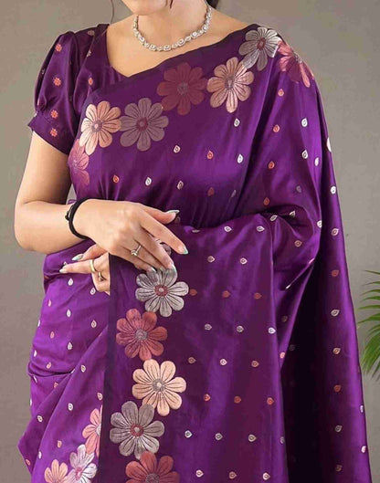 Purple Floral Silk Woven Saree