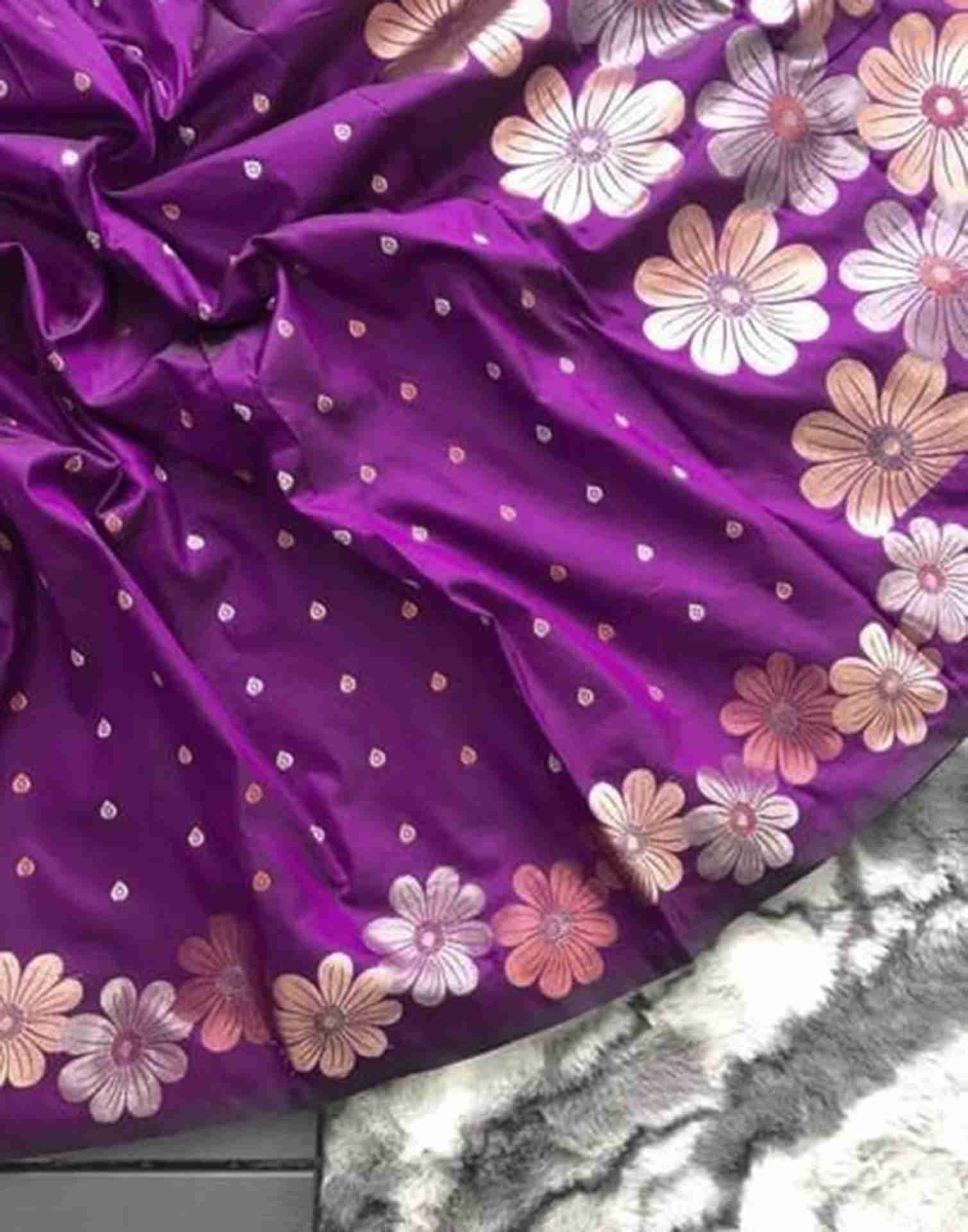 Purple Floral Silk Woven Saree